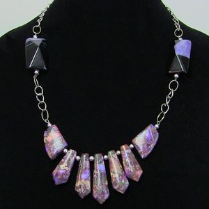 Purple Lepidolite and Agate Fan Necklace